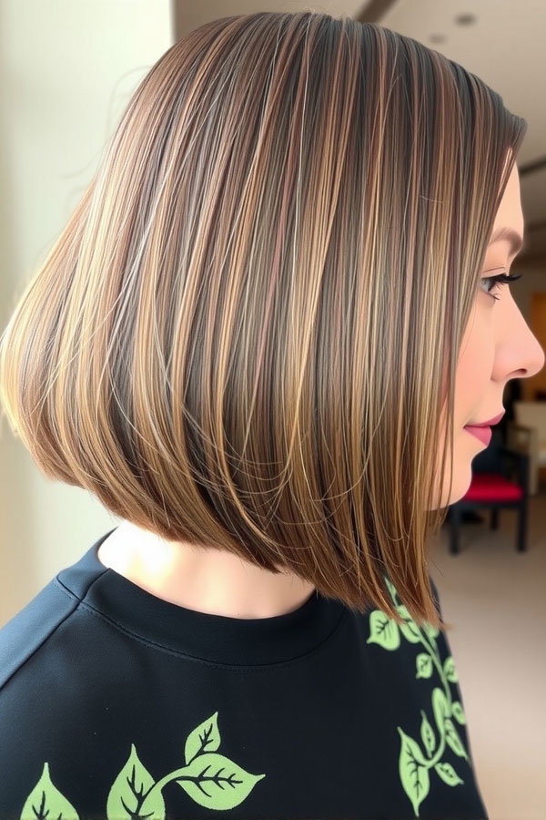 Blended Caramel Highlights on a Sleek Bob, fall hair color trends, autumn hair colours