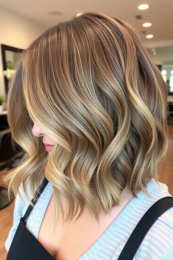 Blonde Balayage Soft Waves A-Line Bob 