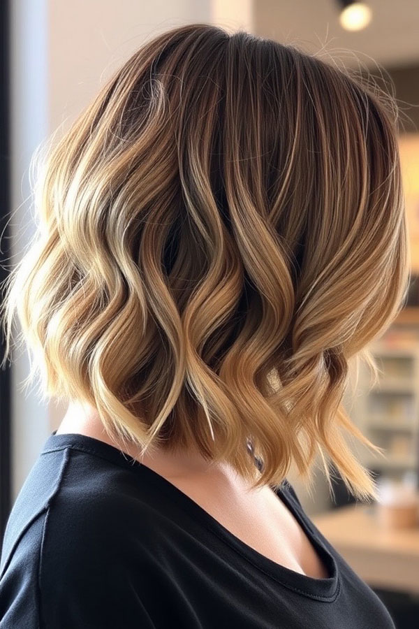 50 Wavy Lob Haircuts for Effortless Glamour : Blonde Ombré Lob