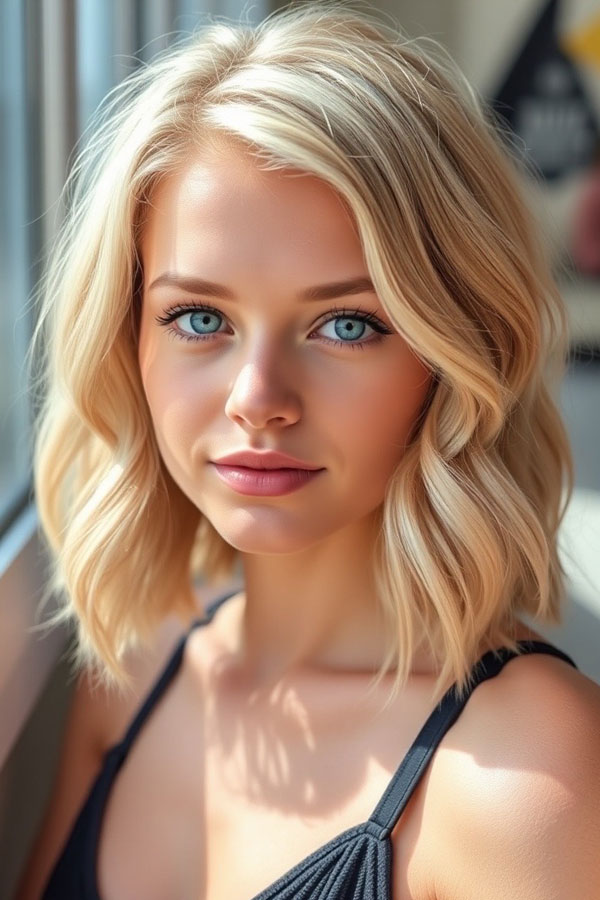 32 Low-Maintenance Medium-Length Haircuts : Blonde Wavy Lob with a Soft ...