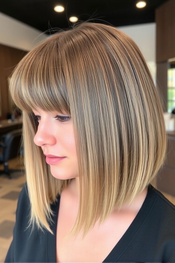 25 A-Line Haircuts to Personalize Your Style: Blunt A-Line Bob with Soft Bangs