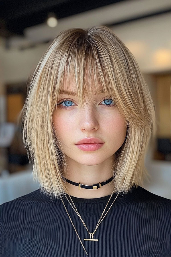 Blunt Bob with Full Fringe Haircut for Thin Hair