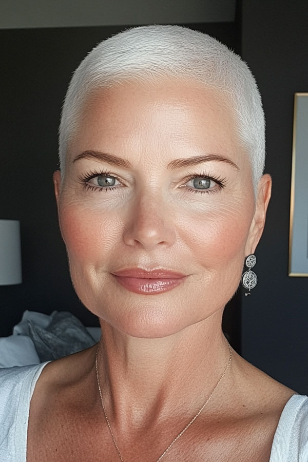 Bold Ultra-Short Buzz Cut For Women Over 50