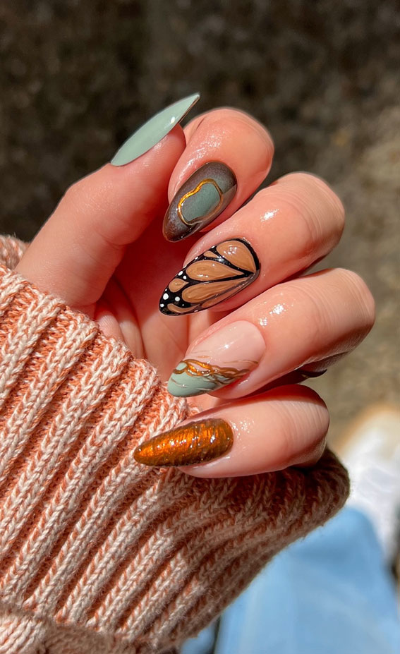 40 Trendsetting Autumn Nail Designs : Butterfly Dreams and Earthy Tones