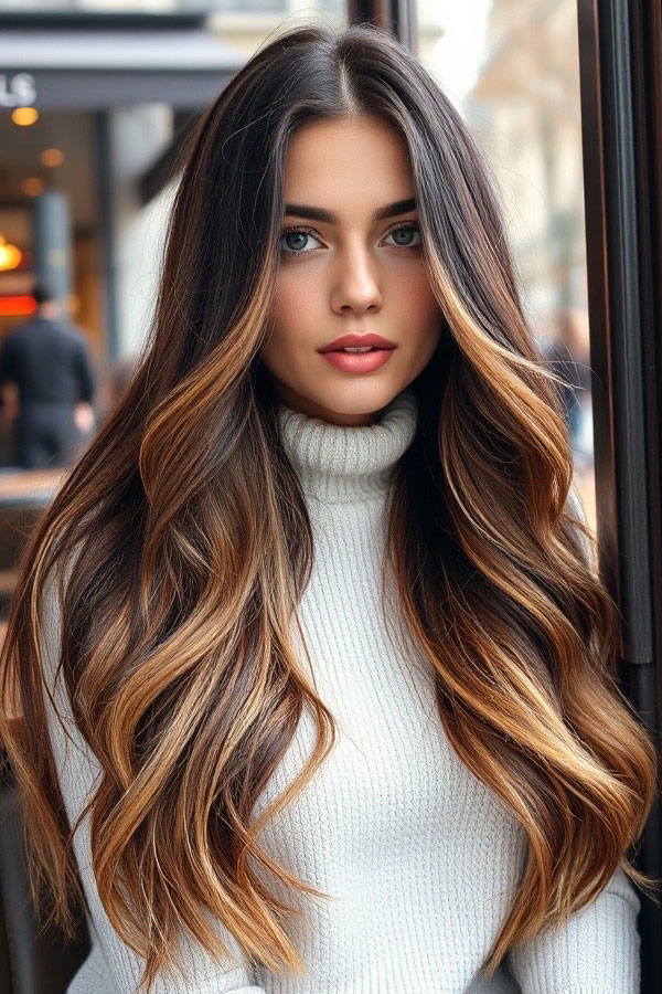 Caramel Balayage Long Waves, Gorgeous Hair Colours for the Fall Season, autumn hair colour, fall hair color