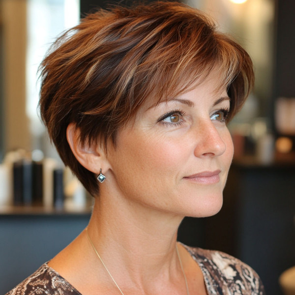 Chestnut Choppy Pixie Haircut For Women Over 50