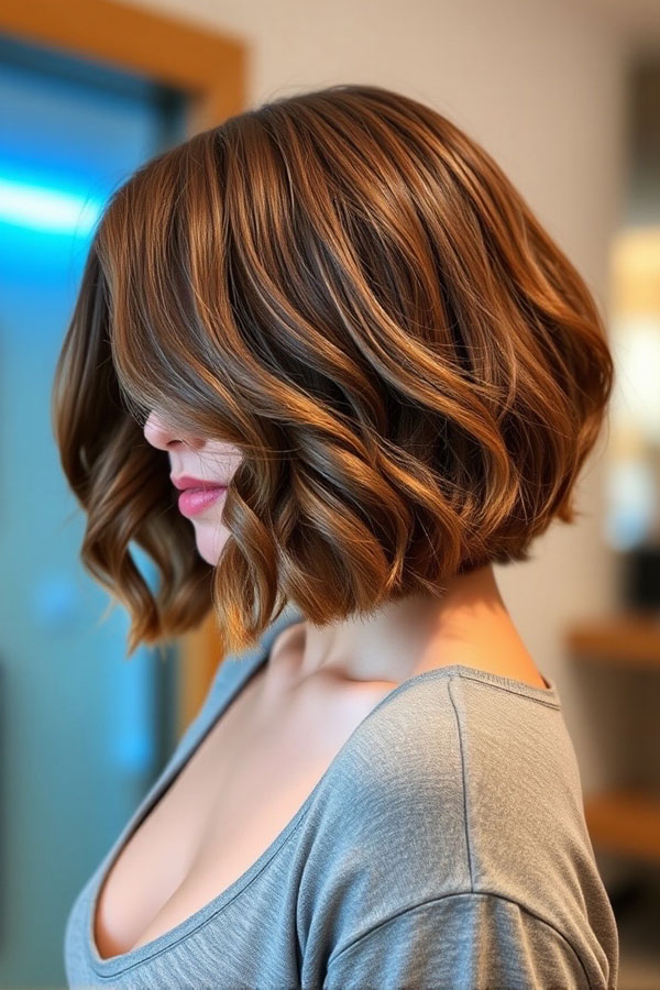 Chestnut Waves with a Modern Bob, fall hair color trends, autumn hair colours