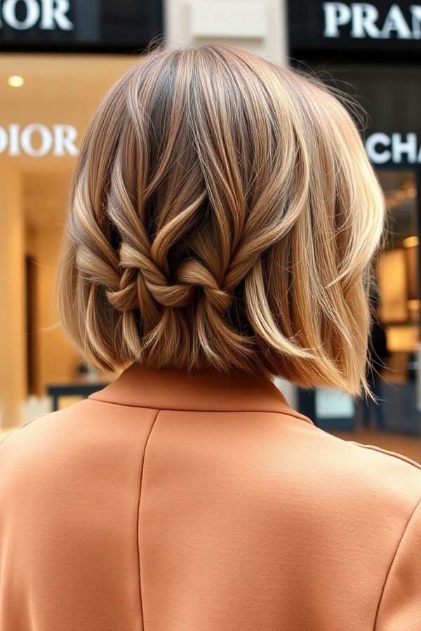 Chic Braided Bob, bob with braid accents, cute hairstyle for everyday, easy hairstyle, effortless hairstyle