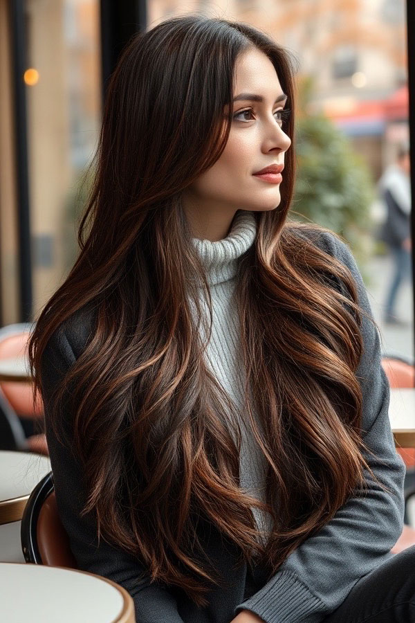 53 Gorgeous Hair Colours for the Fall Season : Chocolate Brunette Long Waves