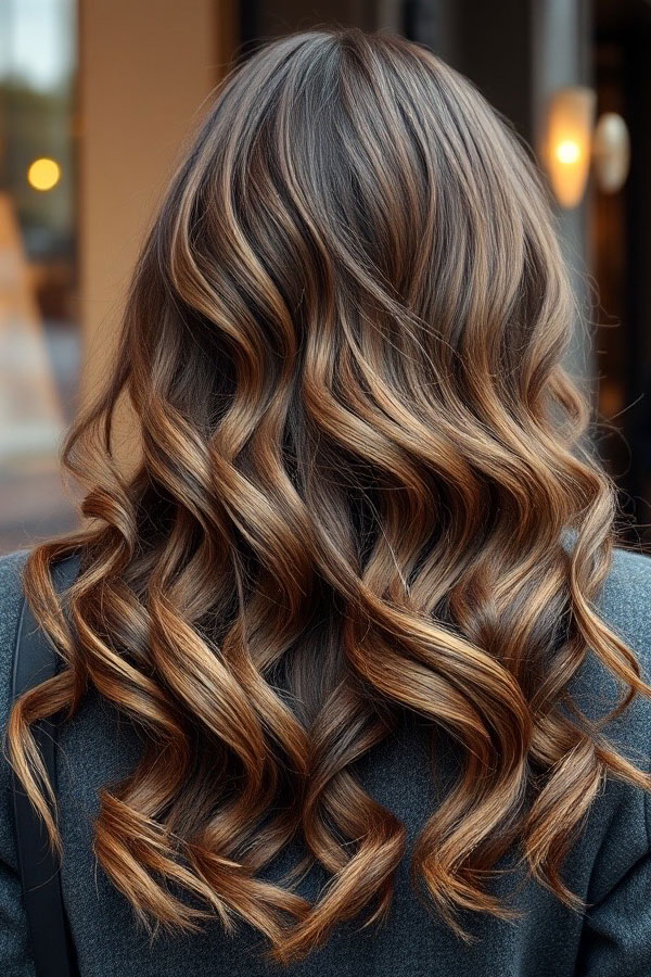 53 Gorgeous Hair Colours for the Fall Season : Chocolate Copper Wavy Long Hairstyle