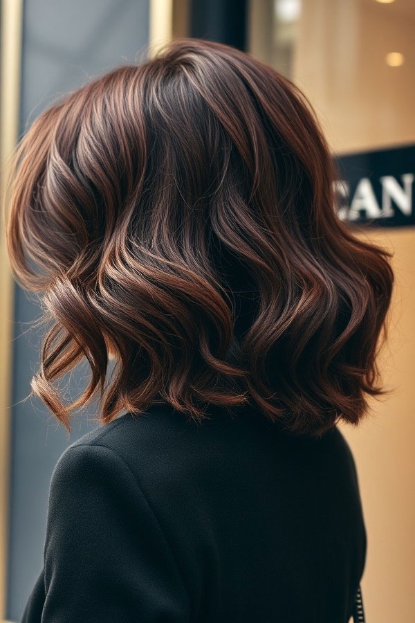 Chocolate Swirl Mid-Length Curls, fall hair color trends, autumn hair colours