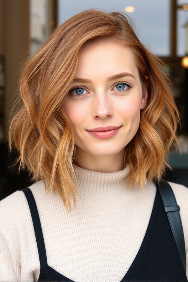 32 Low-Maintenance Medium-Length Haircuts : Choppy Waves with a Side Part