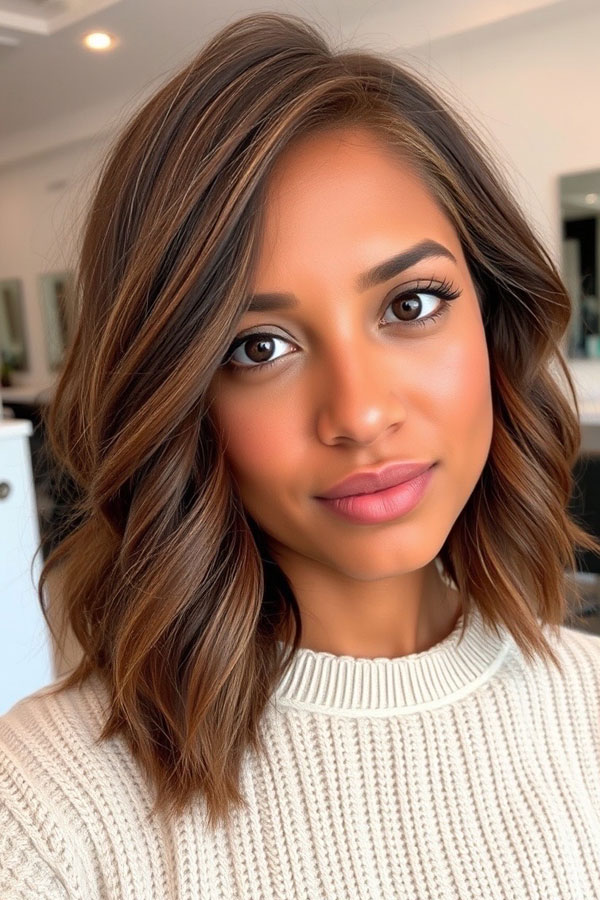 53 Gorgeous Hair Colours for the Fall Season : Cinnamon Balayage Lob