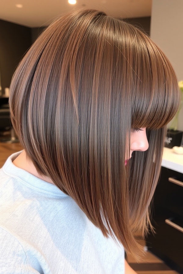 25 A-Line Haircuts to Personalize Your Style: Classic A-Line Bob with Blunt Bangs