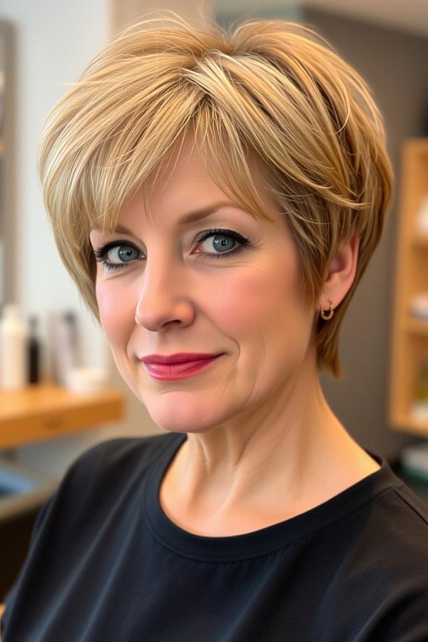 Classic Blonde Pixie Bob with Layers For Women Over 50