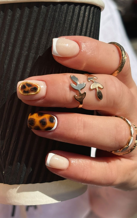 40 Trendsetting Autumn Nail Designs : Classic French with Tortoiseshell Twist