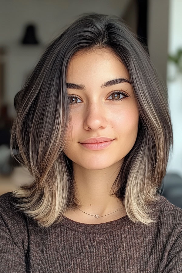 Dark Rooted Lob with Blonde Ends, Haircut for Thin Hair