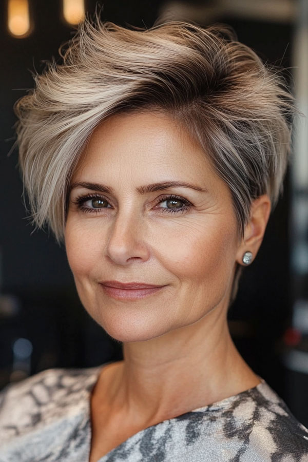 50 Trendy Pixie Haircuts For Women Over 50 : Edgy Light Ash Blonde Pixie