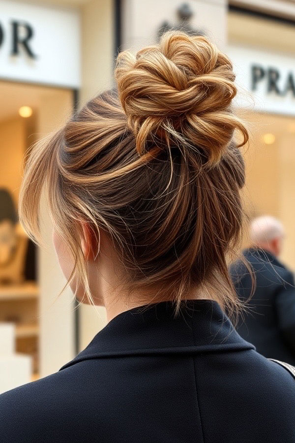 Effortless Top Knot,  simple hairstyle, easy hairstyle, quick and easy hairstyle