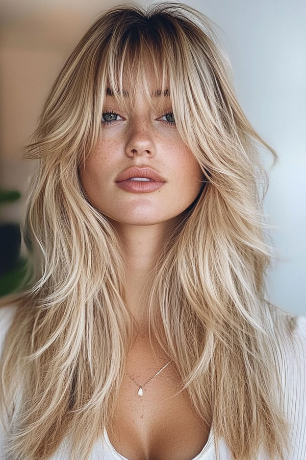 35 Trendy Long Straight Haircuts To Try Now : Effortlessly Sandy Blonde Tousled Layers