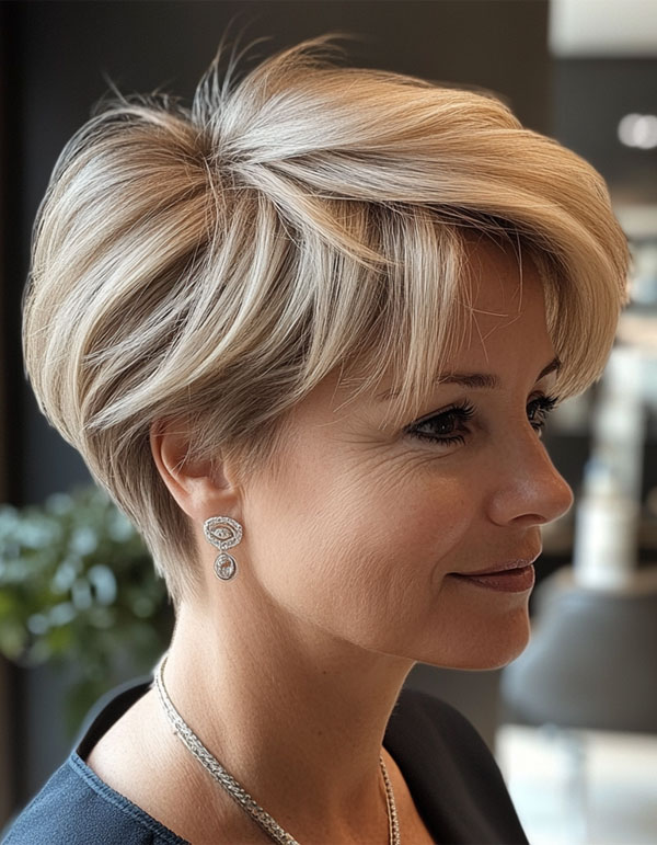 50 Trendy Pixie Haircuts For Women Over 50 : Elegant Blonde Pixie with Volume