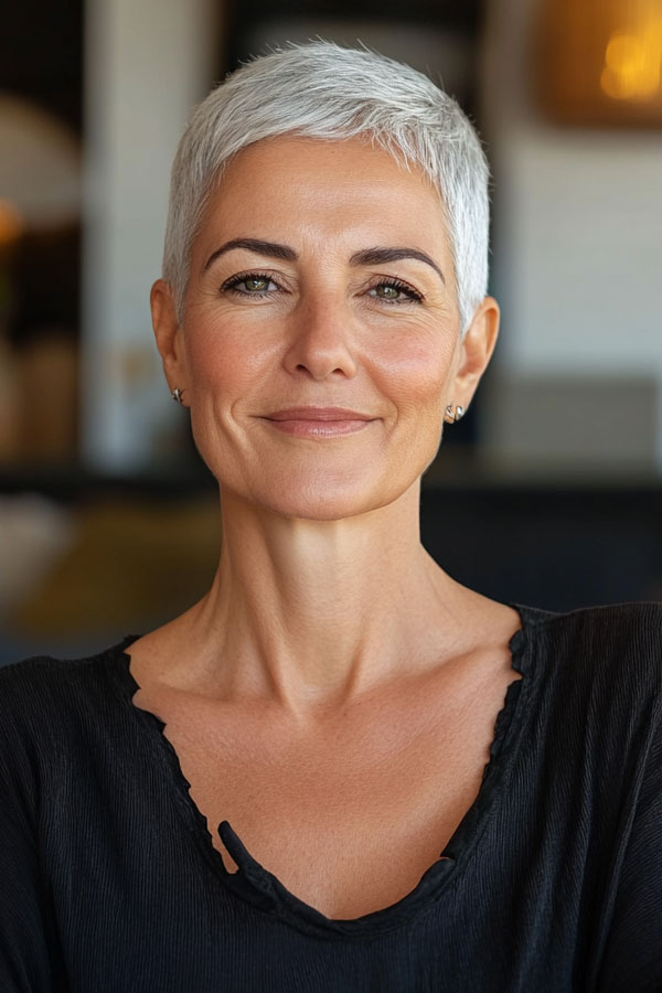 Elegant Silver Short Pixie Haircut For Women Over 50