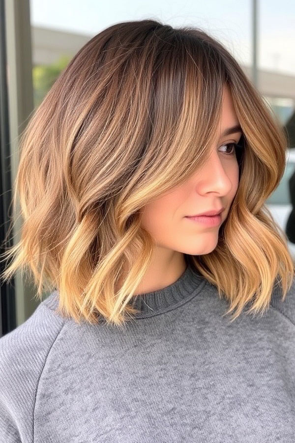 50 Wavy Lob Haircuts for Effortless Glamour : Face-Framing Balayage Lob