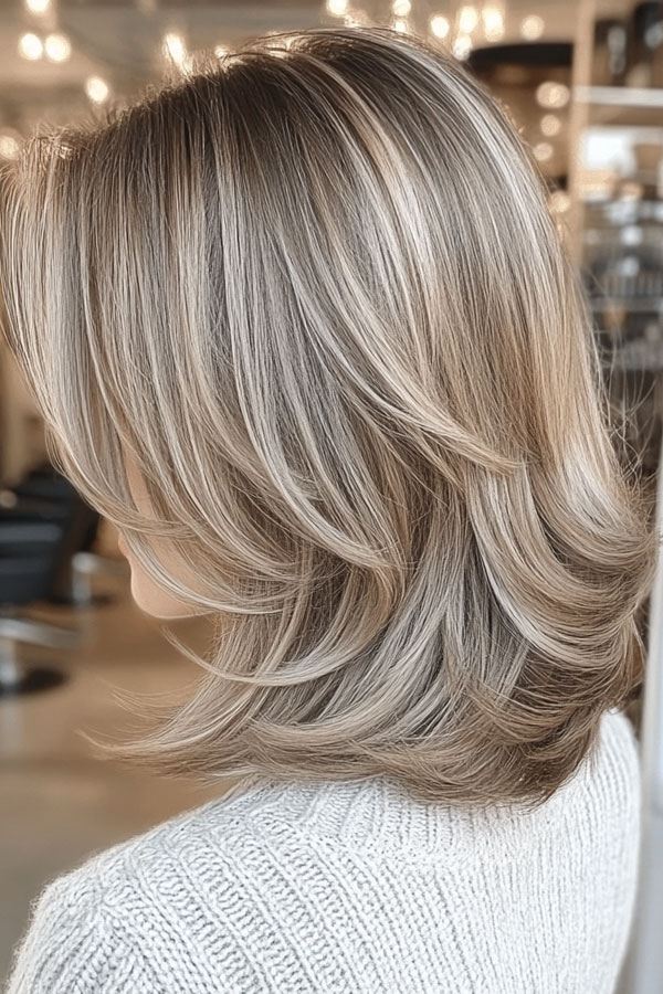 39 Flattering Medium Hairstyles Perfect for Thin Hair Feathered Layers with Ash Blonde Highlights