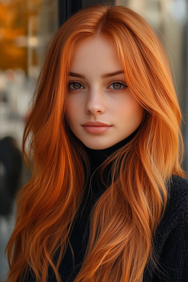 Fiery Copper Long Waves, Gorgeous Hair Colours for the Fall Season, autumn hair colour, fall hair color