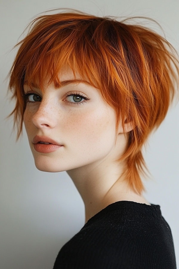 53 Gorgeous Hair Colours for the Fall Season : Fiery Copper Pixie Shag