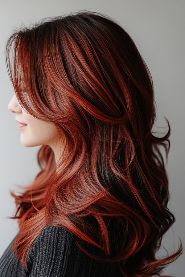 Fiery Red Layers with Bold Highlights