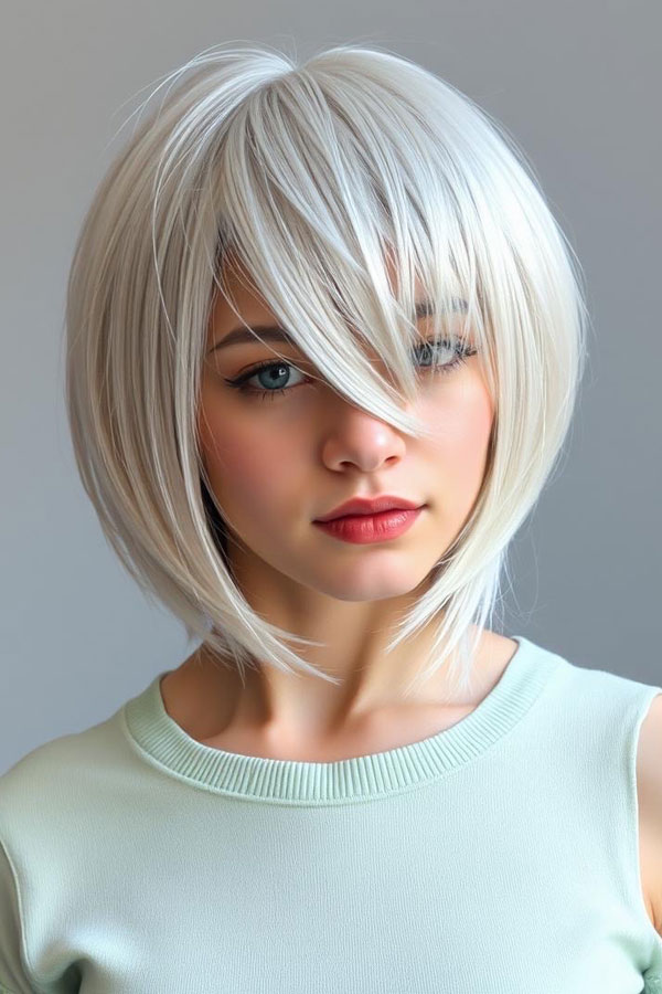 53 Gorgeous Hair Colours for the Fall Season : Frosted Platinum Bob