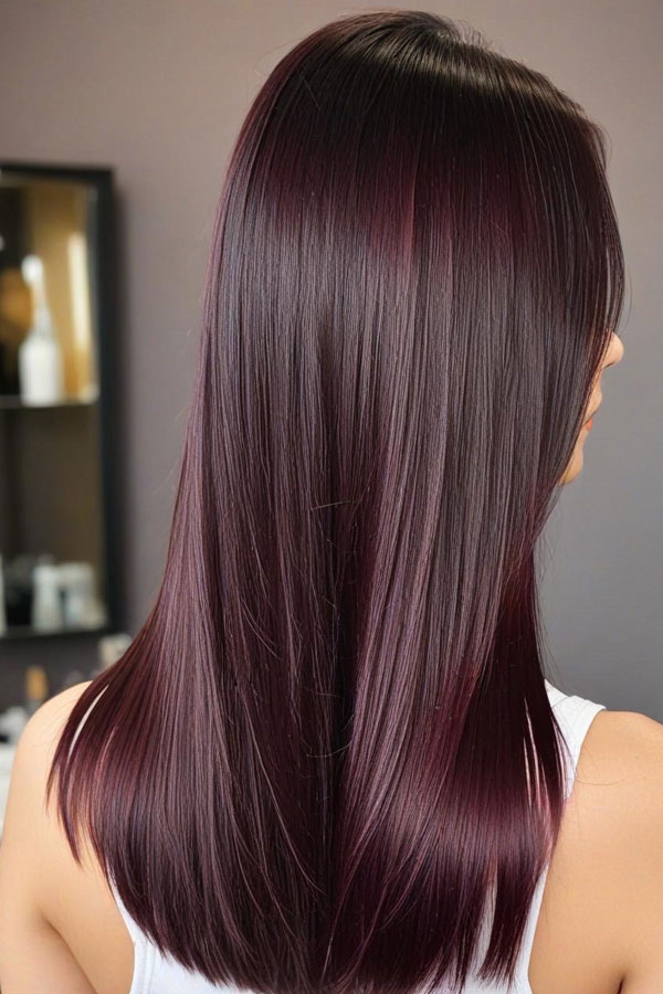 50 Fall Hair Colors to Light Up the Season : Glossy Plum Straight Cut