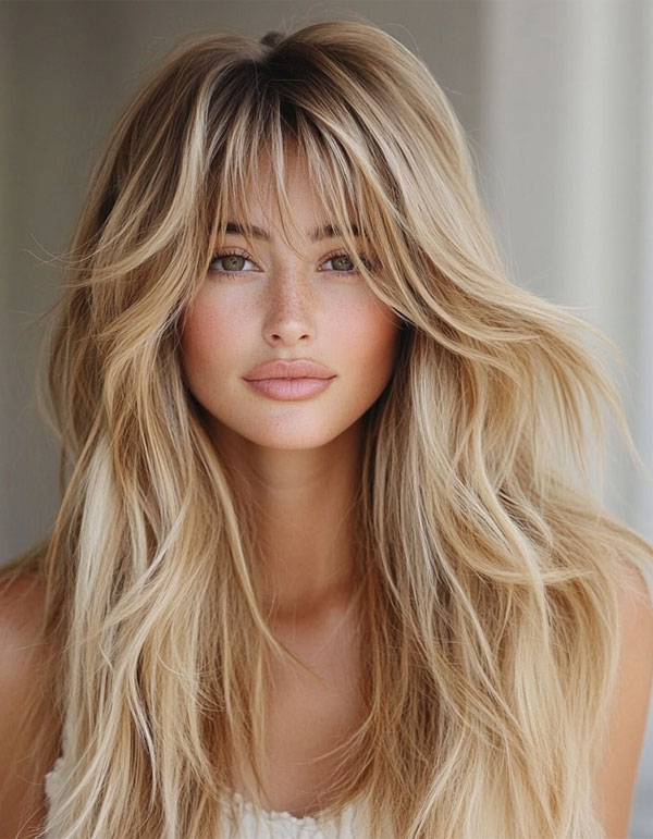 50 Beautiful Long Shag Haircuts for Effortless Style : Golden Beach Soft Shag Waves