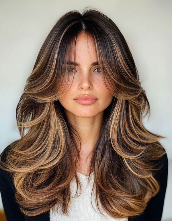 Golden Feathered Layers, trendsetting Short Layer Cuts on Long Hair, Short Layer Haircuts on Long Hair, layered haircut, short layered haircut on long hair