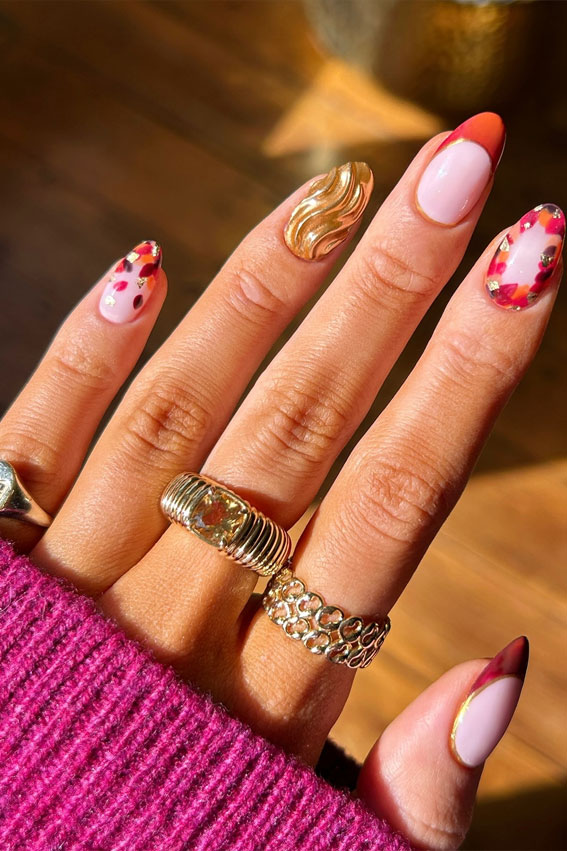 40 Trendsetting Autumn Nail Designs : Golden Flames and Autumn Dots