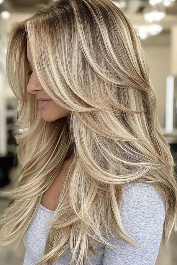 35 Trendy Long Straight Haircuts To Try Now : Honey Blonde and Platinum Highlights