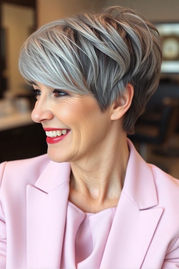 50 Pixie Hair Colour Ideas For Women Over 50 Icy Silver Pixie With Textured Layers 6279