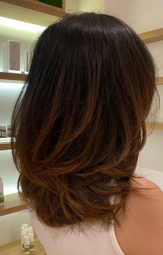 Layered Blowout with Soft Ombre, shoulder length layered haircut, Trending Medium Layered Haircuts, medium length layered haircut, medium length layered hairstyle