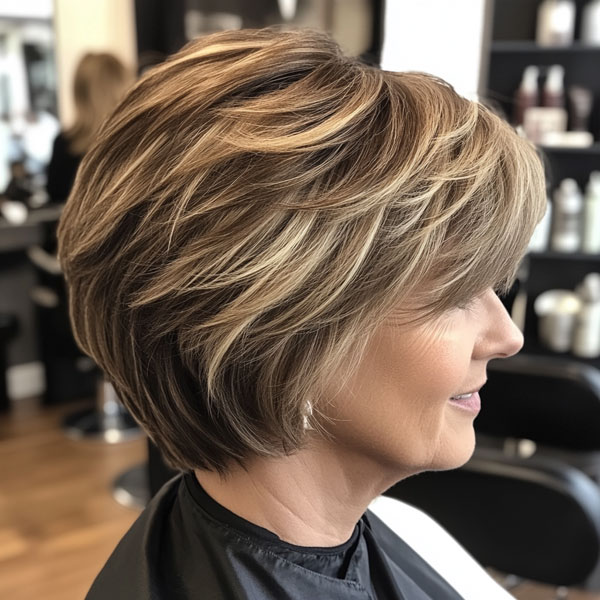 50 Trendy Pixie Haircuts For Women Over 50 : Layered Caramel Pixie Bob