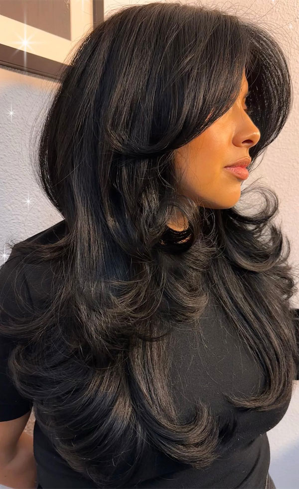 Layered straight black hair hotsell