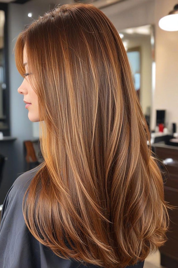 50 Fall Hair Colors to Light Up the Season : Long Layered Golden Honey Highlights