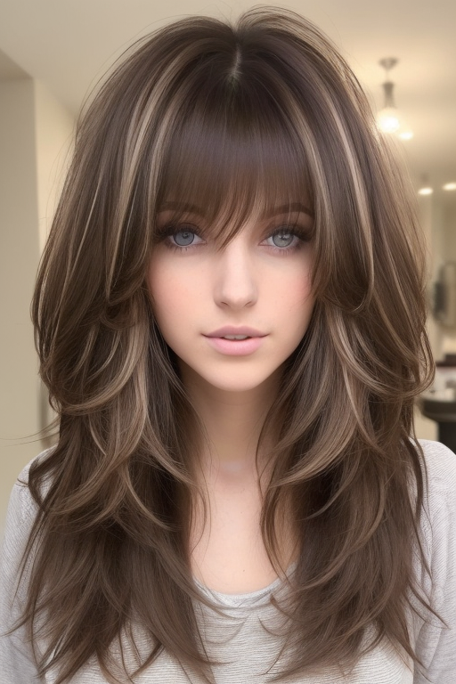 Long Layers with Face-Framing Curtain Bangs, long layered haircut with curtain bangs, voluminous long layered haircut, long layered hairstyle