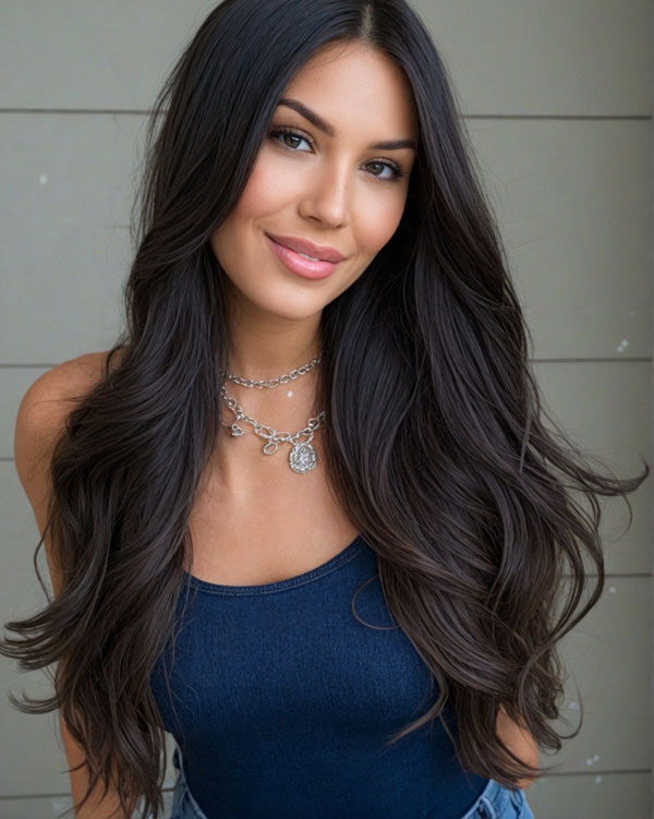 50 Fall Hair Colors to Light Up the Season : Long Luscious Waves in Deep Brunette