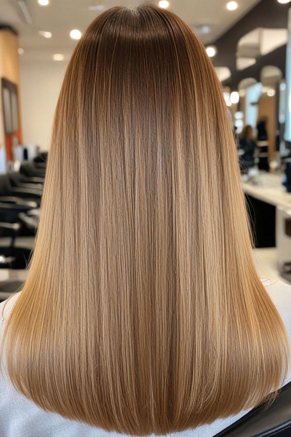 50 Fall Hair Colors to Light Up the Season : Long Smooth Blonde Ombre with Sleek Finish