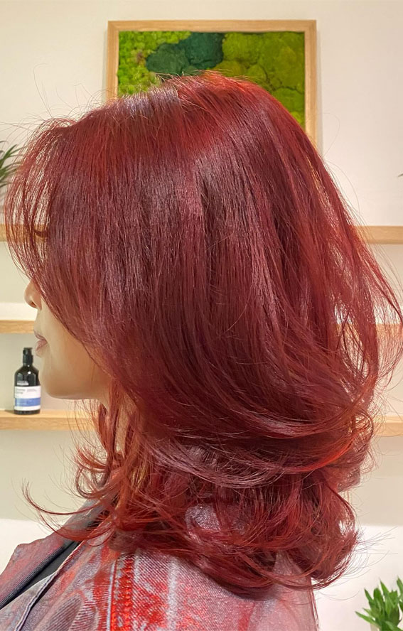 35 Trending Medium Layered Haircuts : Mermaid Red Layers with Volume