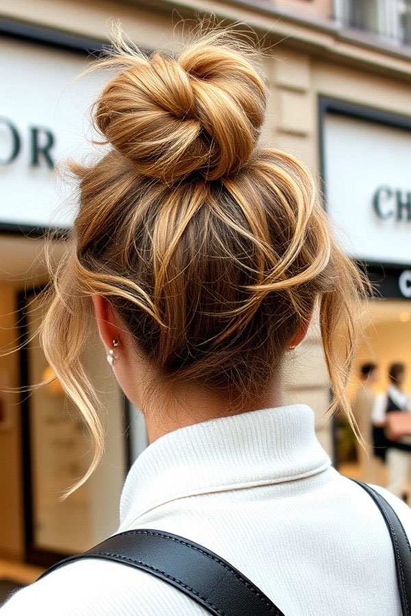 Messy Bun Perfection,  cute hairstyle for everyday, easy hairstyle, effortless hairstyle