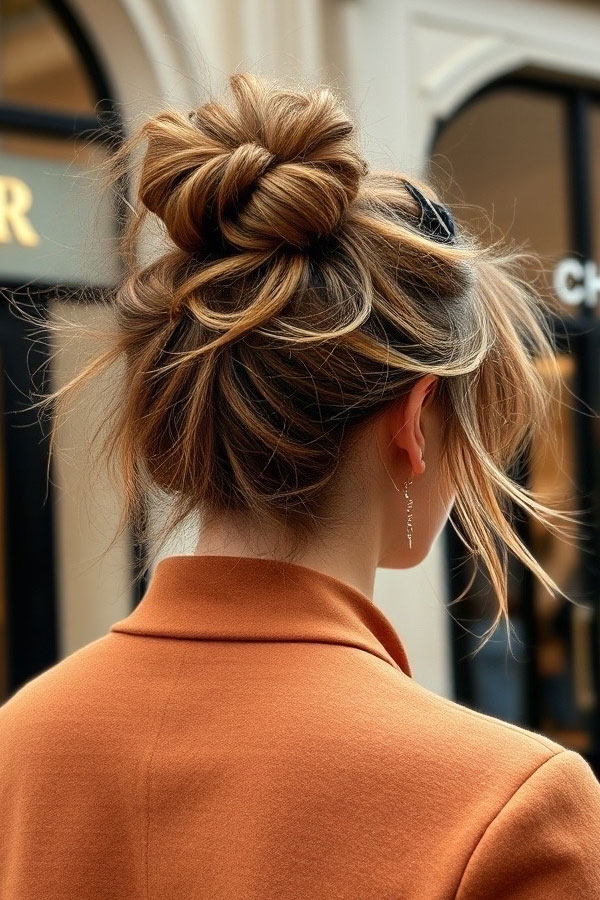 50 Cute Hairstyles to Rock Any Day of the Week : Messy High Bun with Chic Vibes