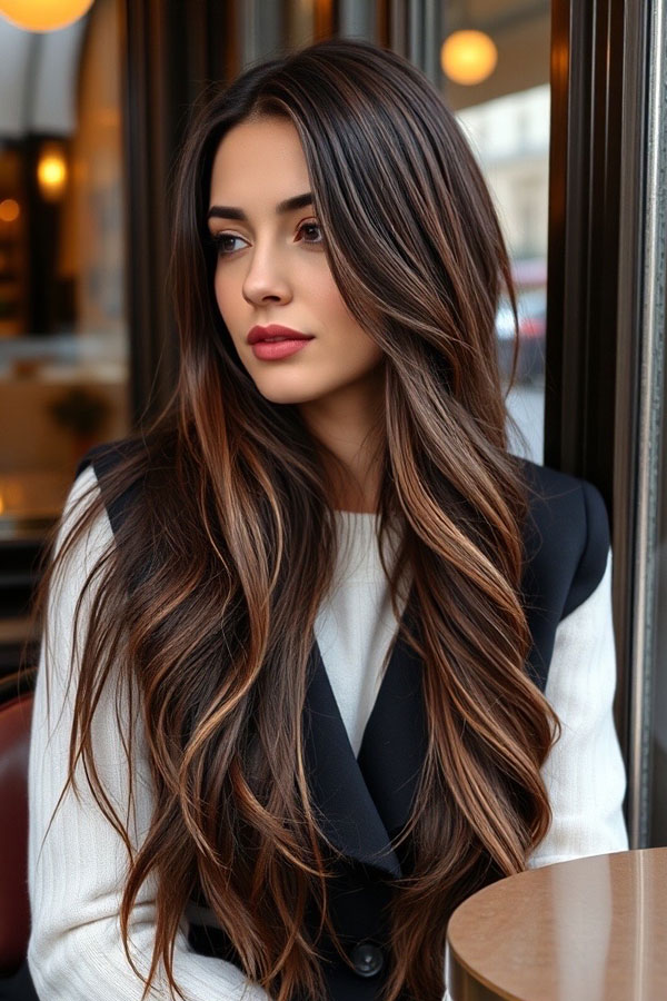 53 Gorgeous Hair Colours for the Fall Season : Mocha Brown Long Waves