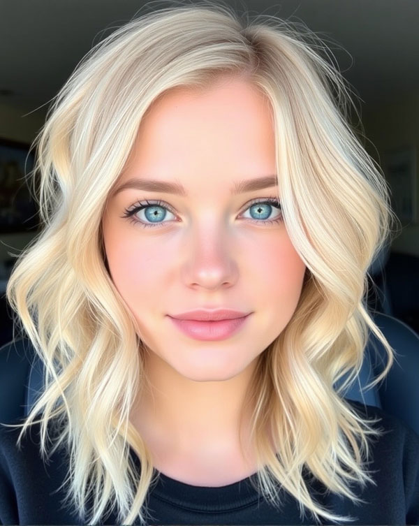 32 Low-Maintenance Medium-Length Haircuts : Platinum Blonde Wavy Lob